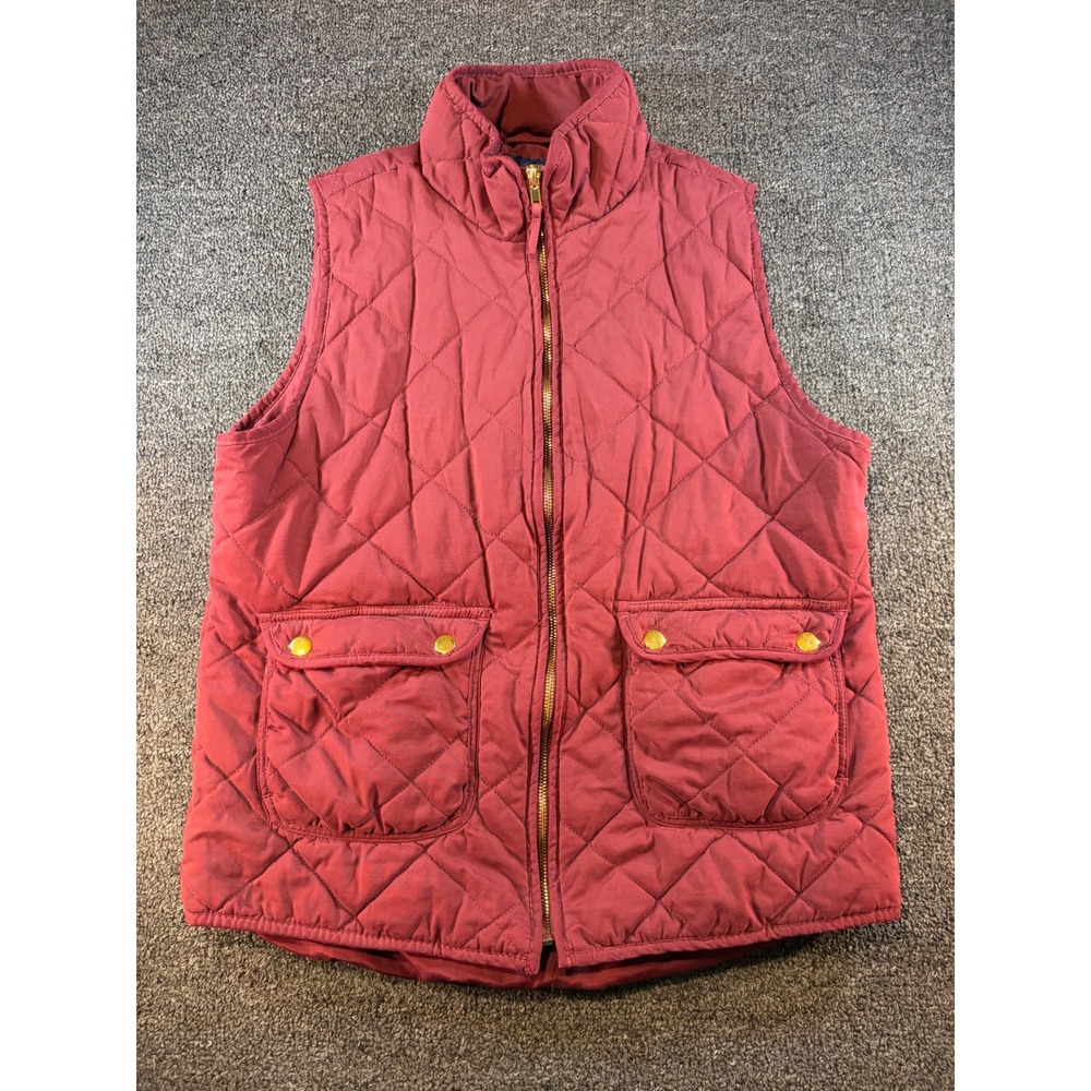 Blue Rain‎ Burgundy Red Quilted Vest Women Large Diamond Stitch Gold Zip Pockets